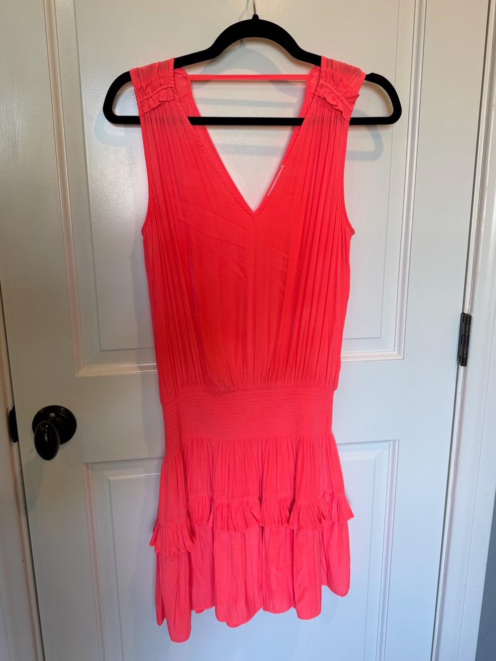 Ramy Brook Coral Sleeveless V-Neck Tiered Dress